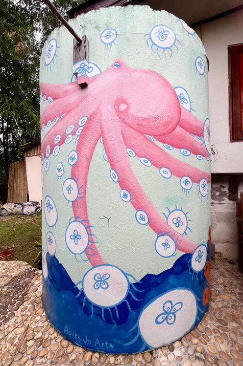 Octopus and Jellyfish fun ocean mural in Thailand