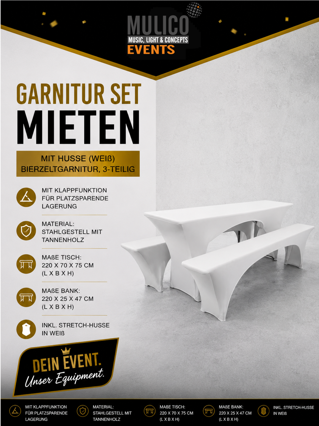 Garnitur Set 2 – Bierzeltgarnitur mit Husse (weiß)