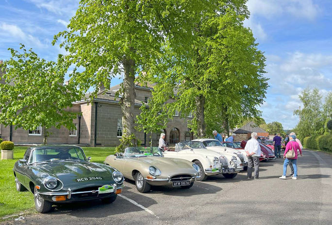 The cars lined up at the start of the tour in the car park at the Doxford Hall Hotel