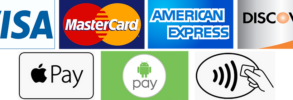 Accepting all major credit cards, Apple Pay and Android Pay