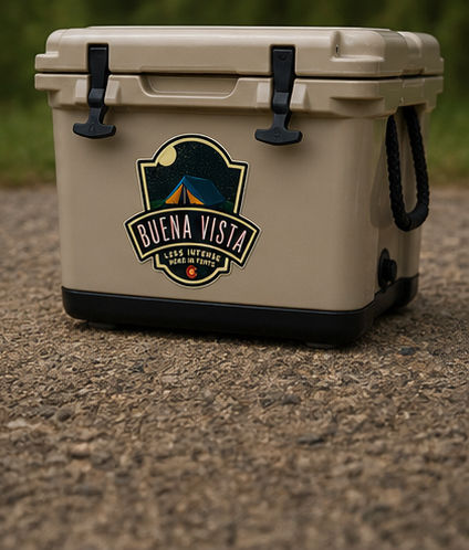Thumbnail: Less Intense More In Tents Buena Vista Colorado Sticker on cooler
