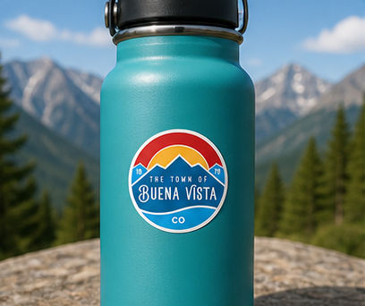 Thumbnail: Town of Buena Vista Colorado Mini Sticker on water bottle