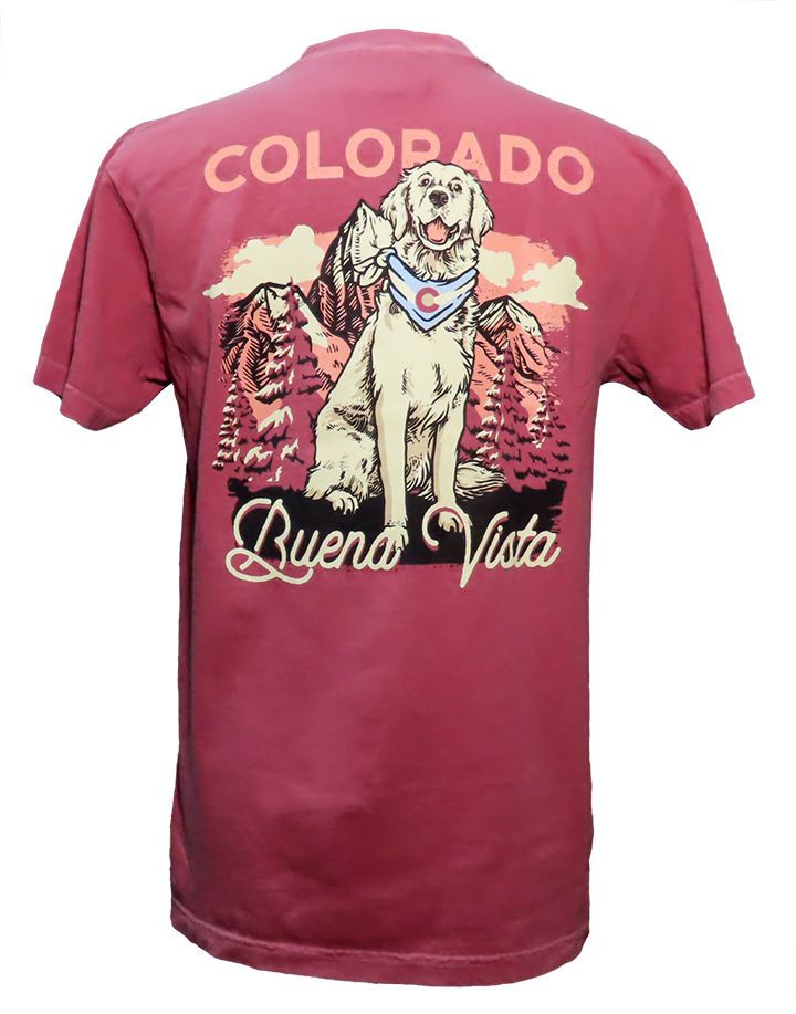 Thumbnail: Buena Vista Colorado Golden Retriever and Mountains T-Shirt Back