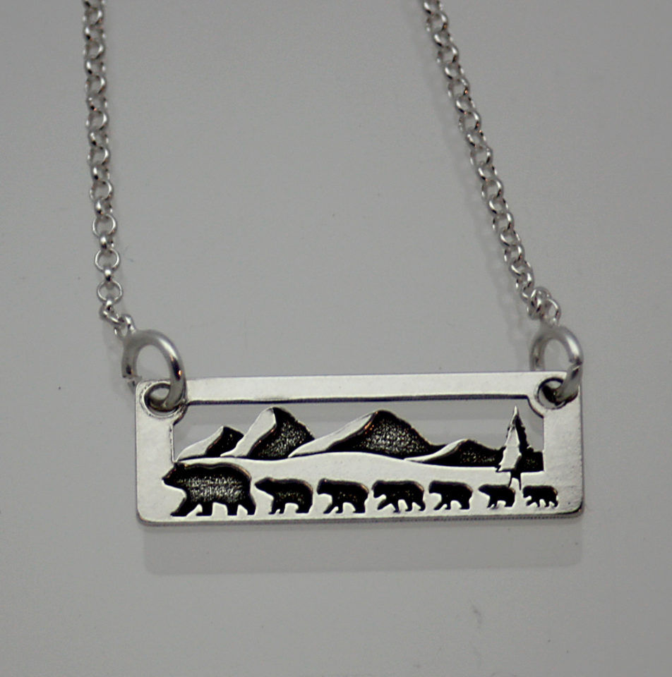 Thumbnail: Momma Bear with Six Cubs and Mountains Necklace