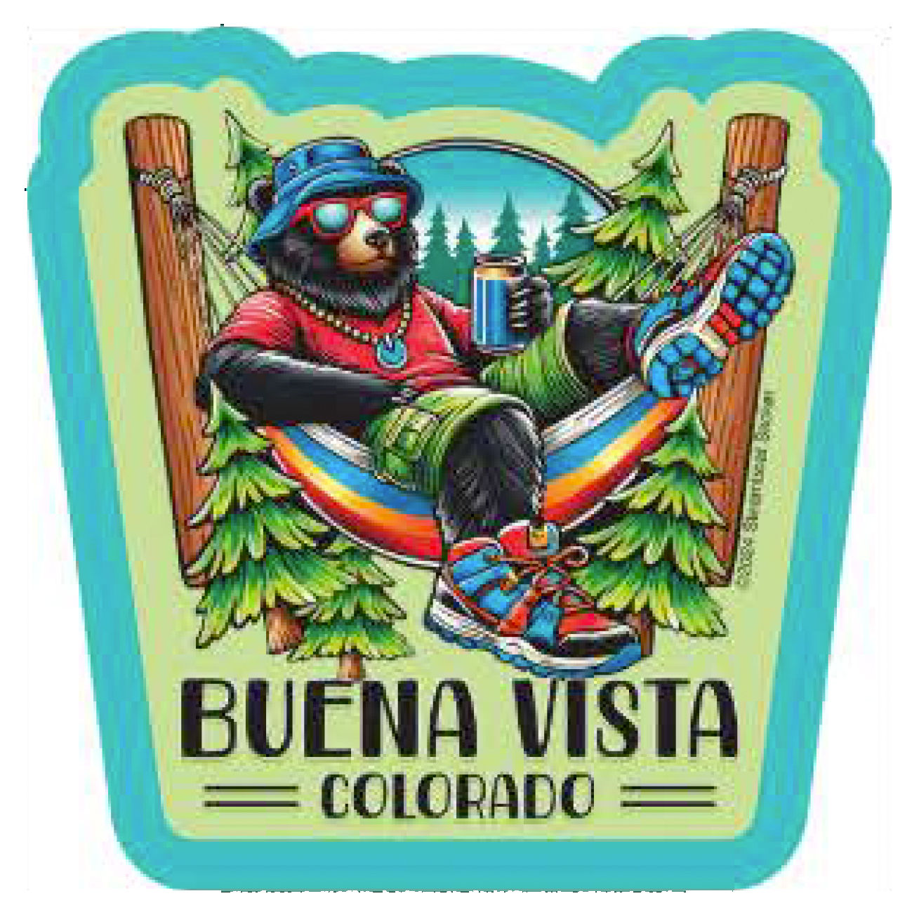 Chillax Bear in Hammock Mini Buena Vista Colorado Sticker