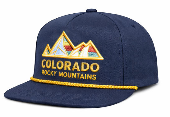 Thumbnail: Colorado Rocky Mountains flat brim style hat in navy side view