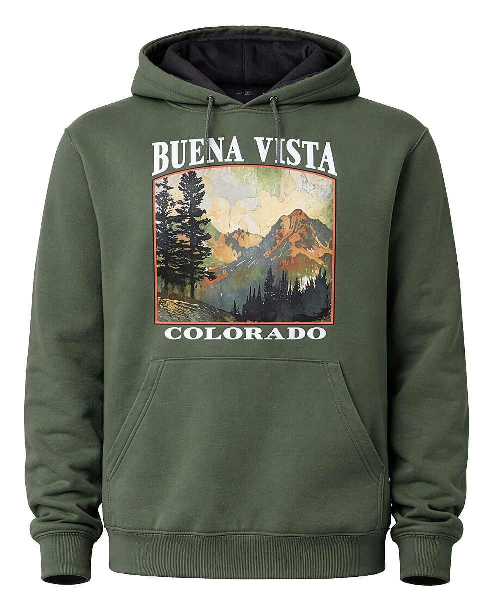 Buena Vista Colorado Hoodie with Mountain Scene front