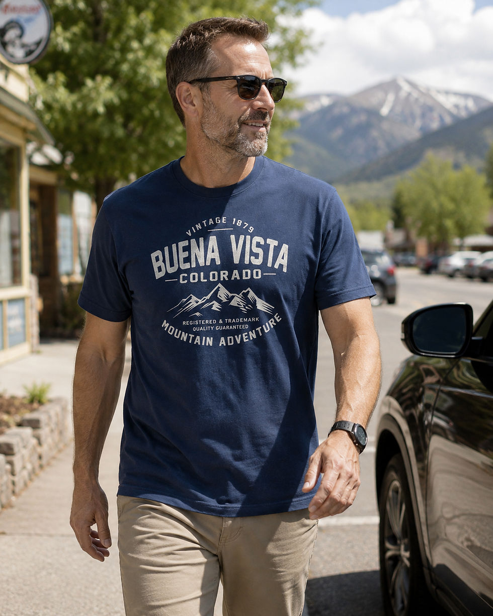 Buena Vista Colorado Vintage Mountain T-Shirt on man