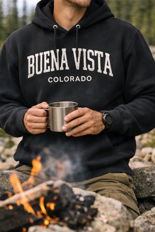 Buena Vista CO Applique Black Hoodie front