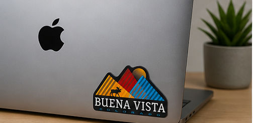 Thumbnail: Buena Vista Colorado Geo Mountains & Moose Sticker on laptop