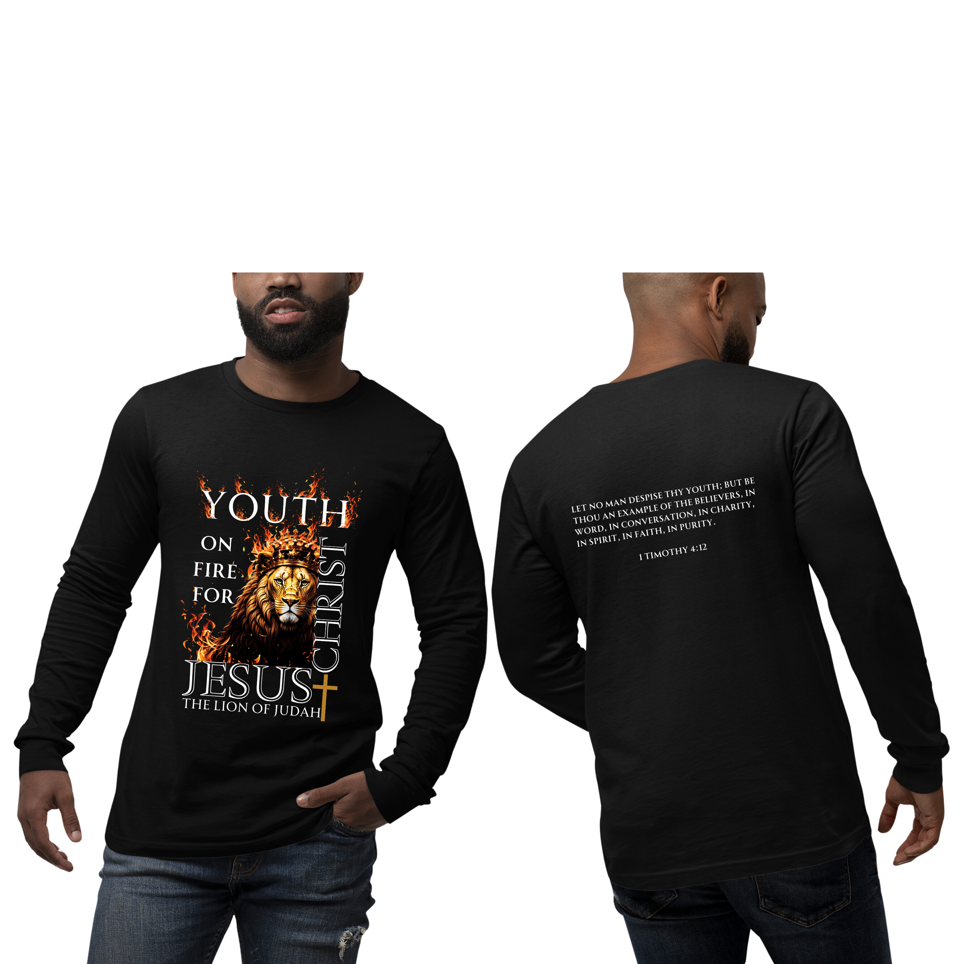 Men's Ultra Cotton Long Sleeve Tee- Youth On Fire For Jesus Christ