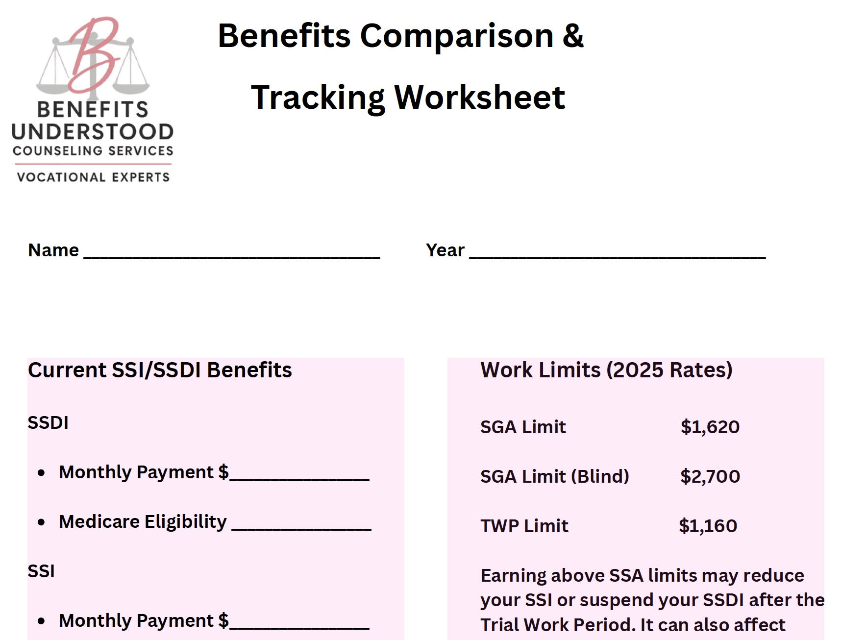 Benefits Comparison & Tracking Worksheet