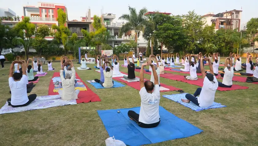 Morning yoga session on International Yoga Day