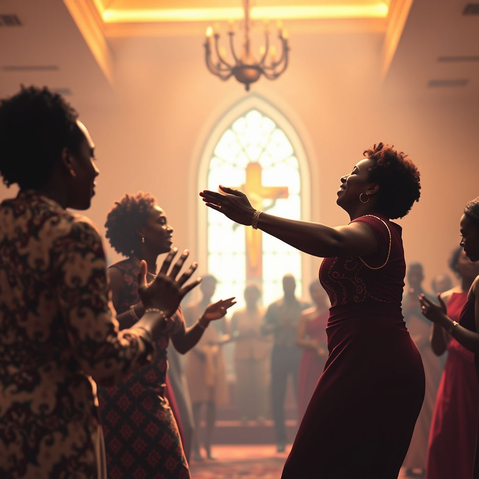 Black women clapping and moving in church