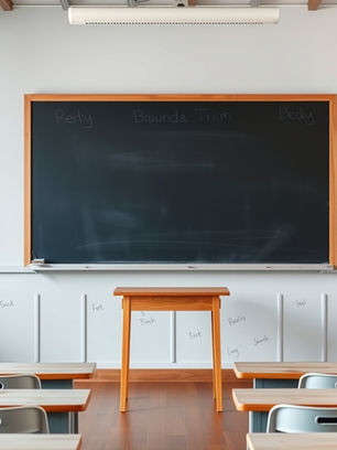 Classroom with empty chalkboard