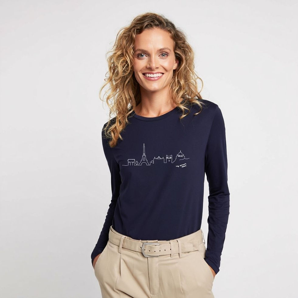La t-shirt maniche lunghe "Paris Skyline" cattura l'eleganza e la sobrietà della capitale francese in un design minimalista