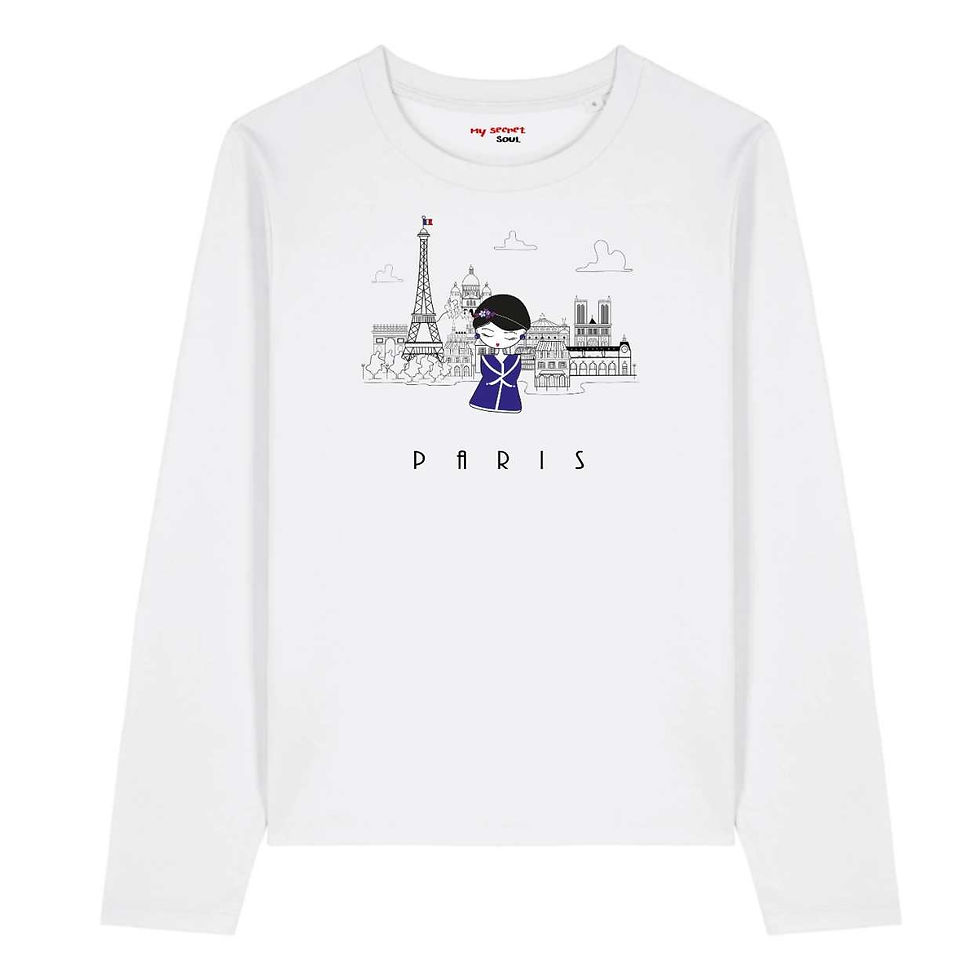 Miniature : Scopri la maglietta ecologica maniche lunghe da donna Paris, un must-have per il tuo guardaroba!