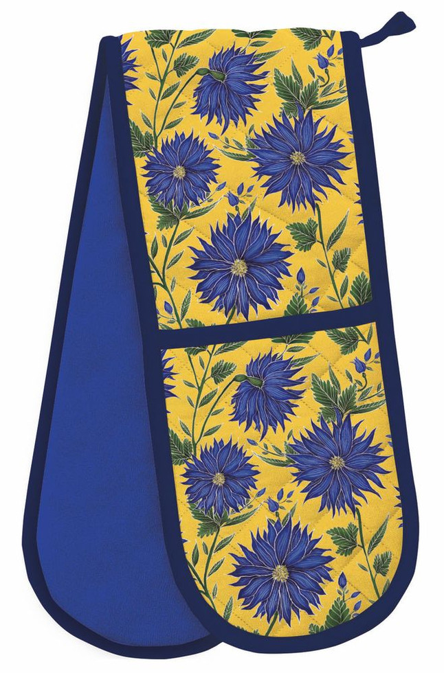 כפפה כפולה למטבח - פרחים כחולים