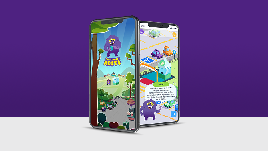 smartphone mock up with an app cover and a dashboard
