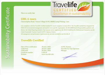 Certification Travelife pour ORLA Tours, Laos