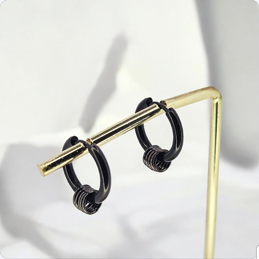 Miniature : Punk Black Circle Hoop Stainless Steel Earrings