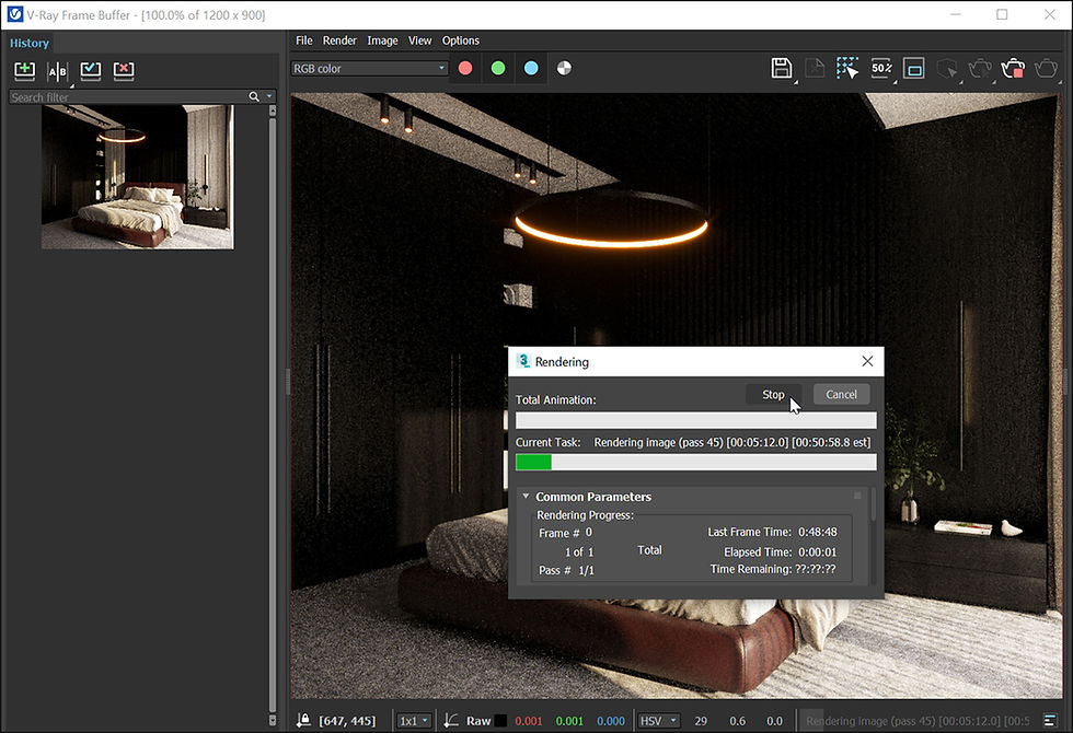 The Stop button in the Rendering window.