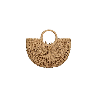 Women's Hand-woven Straw Bag, Round Ring Top-handle  Rattan Beach Tote Handbag