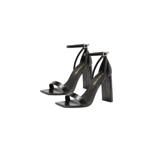 DREAM PAIRS Black Dressy Square Open Chunky Block Toe High Heels Sandals