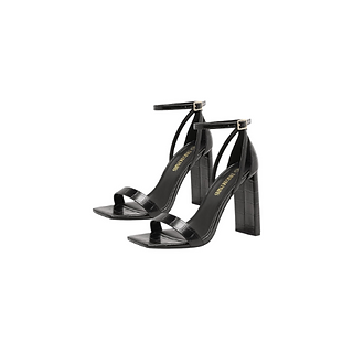 DREAM PAIRS Black Dressy Square Open Chunky Block Toe High Heels Sandals