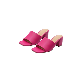 DREAM PAIRS Casual Hot Pink Square Open Toe Slip On Chunky Low Block Heel Slide Sandal