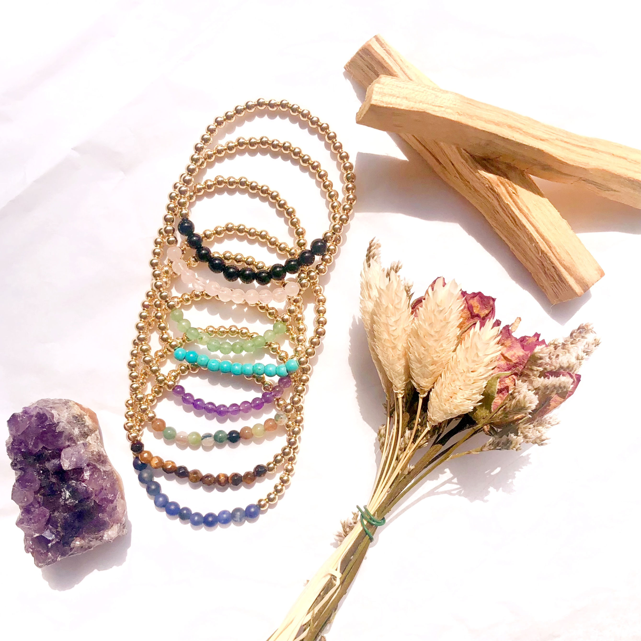 Gold Beaded Gemstone Bracelet