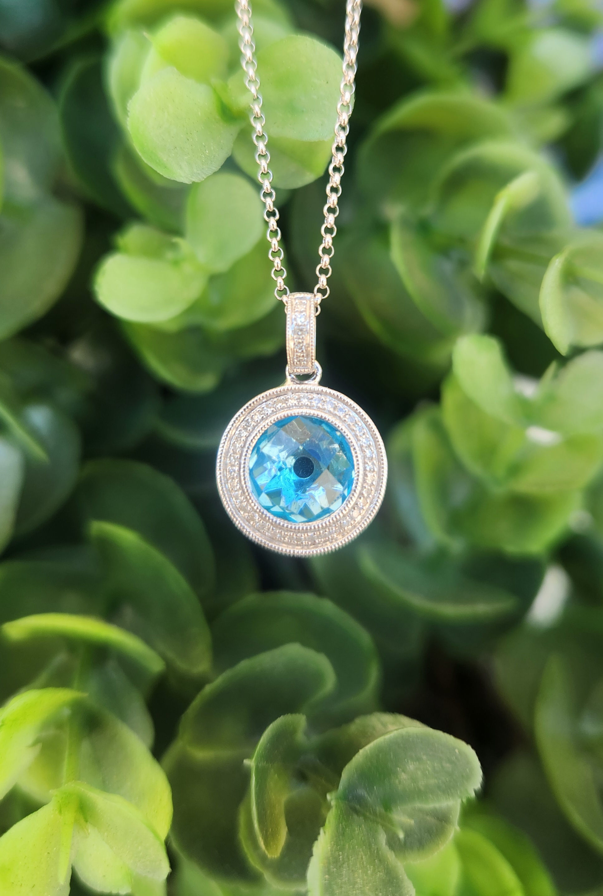 Blue Topaz and Diamond Necklace