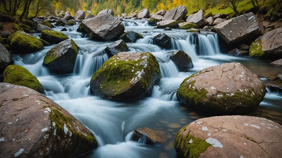 Close-up view of cascading water over smooth rocks