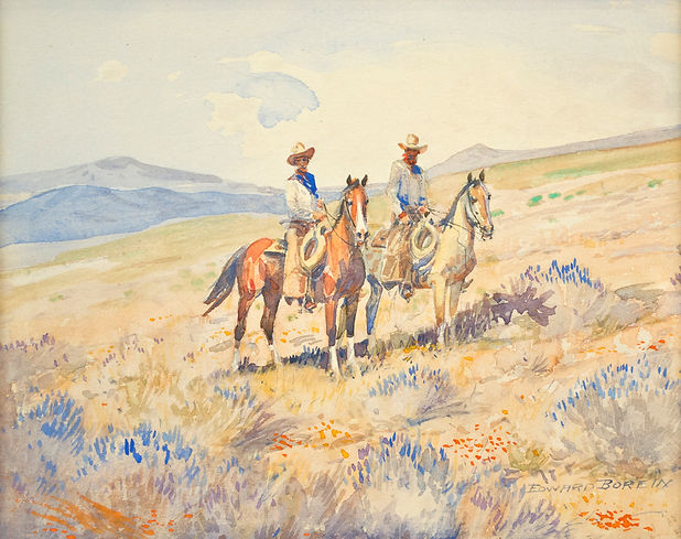 Edward Borein, Two Cowboys Watercolor Painting