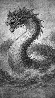 Serpent de mer monstrueux évoluant dans les océans de l'univers médiéval fantasy Orba Fabula.