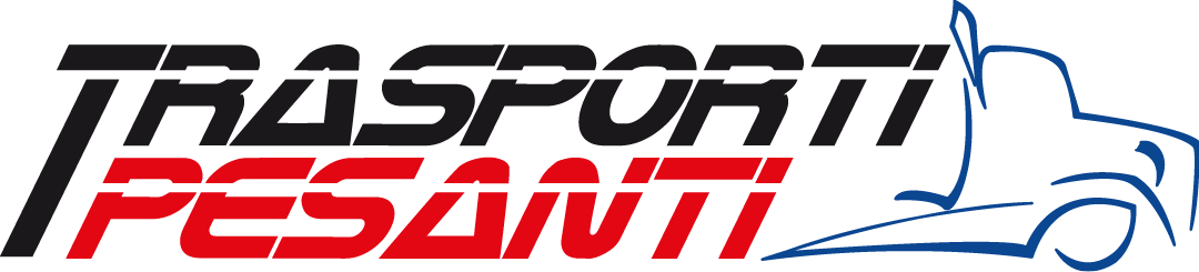 Logo Trasporti Pesanti, scritta nera e rossa, con sagoma stilizzata di camion.