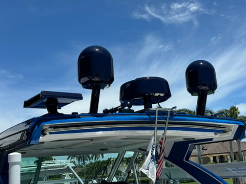 Custom Blue Starlink Installation, satellite domes and radar.
