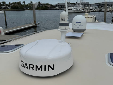 Two satellite domes on a boat deck, Garmin and FLIR camera 