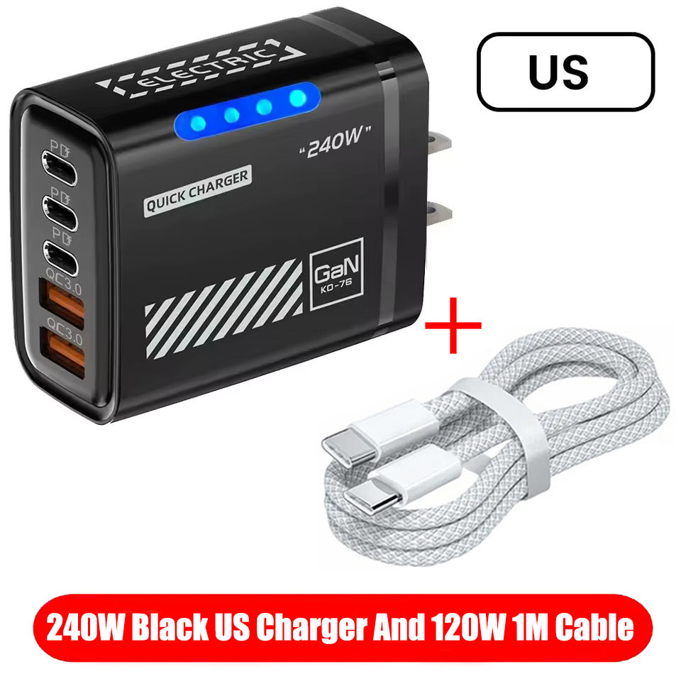 Miniatura: 5 IN 1 GaN Desktop Charger For IPhone17 16Pro Laptop Samsung 240W Fast Charging 
