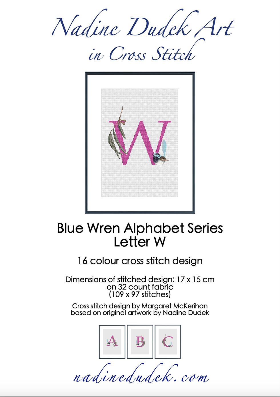 Blue Wren Letter W - Cross Stitch Design (Digital File)