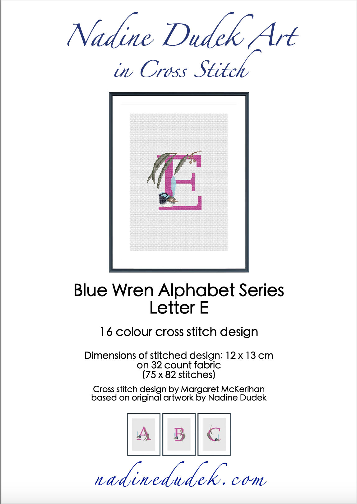 Blue Wren Letter E - Cross Stitch Design (Digital File)