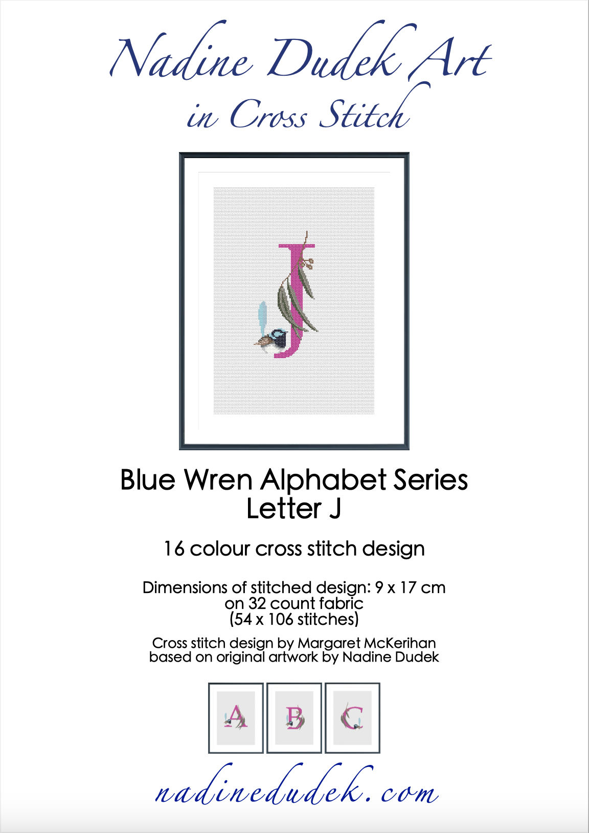 Blue Wren Letter J - Cross Stitch Design (Digital File)