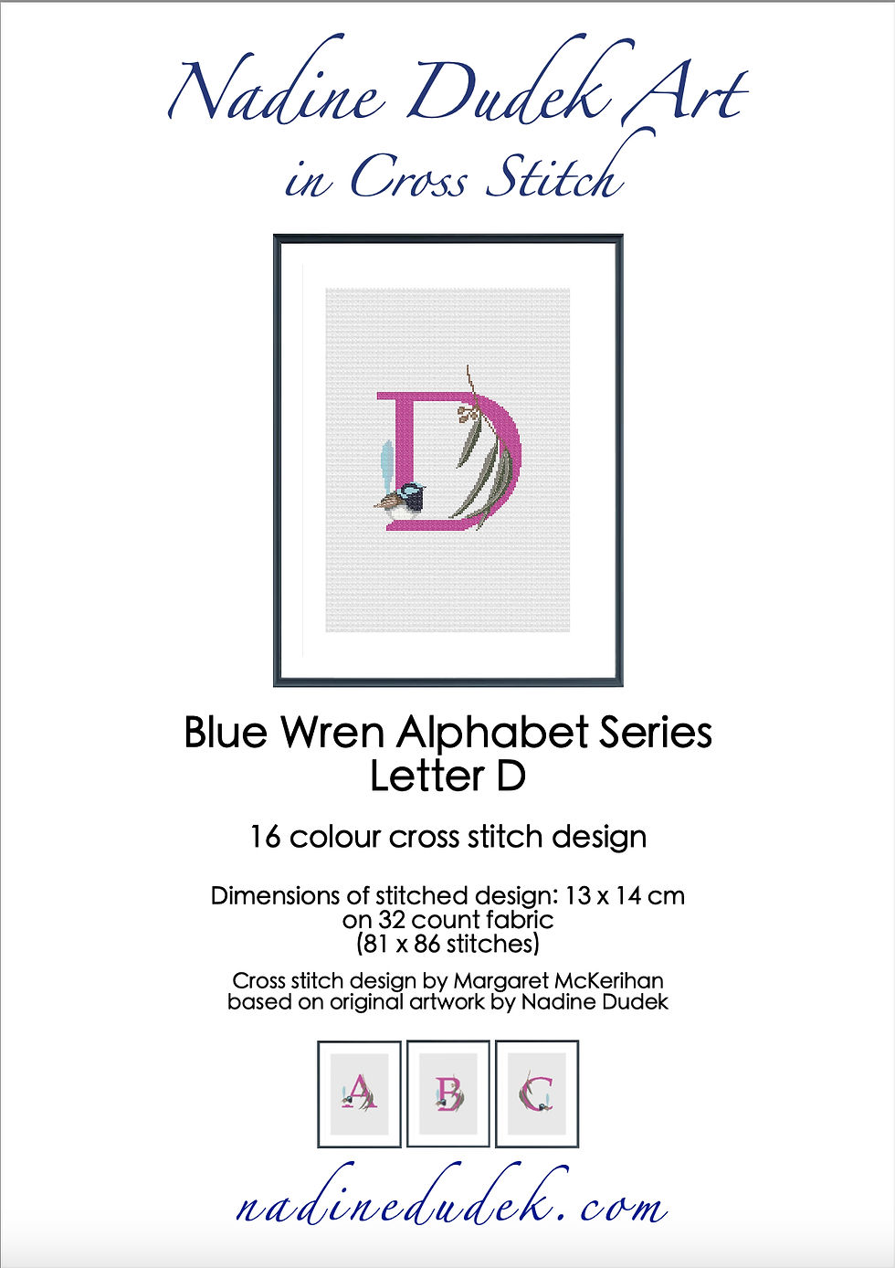 Blue Wren Letter D - Cross Stitch Design (Digital File)