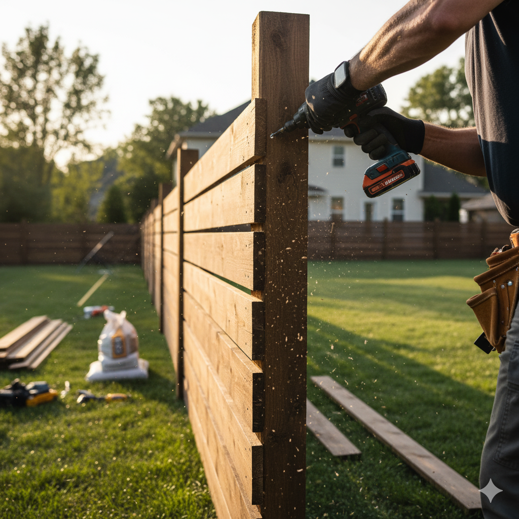Custom wood fence installation by Zehe Scapes in Grants Pass Oregon.
