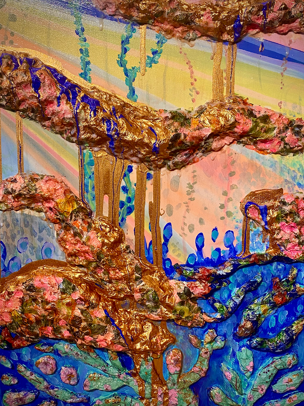 Miniature : Ocean bloom, mixed mediums, triptych (3  wood panels 18 x 24 x 1 ), 2025Ocean