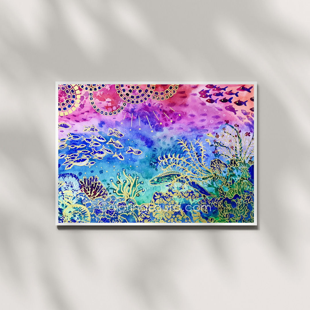 🌊 The First One – Vibrant Watercolor Art Print with Eel
