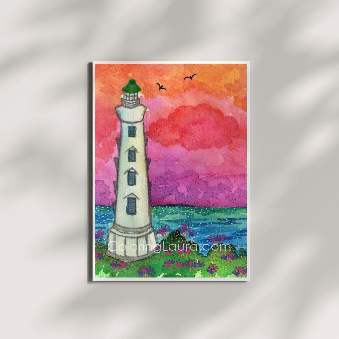 🏝️ California Lighthouse – Aruba Watercolor Art Print