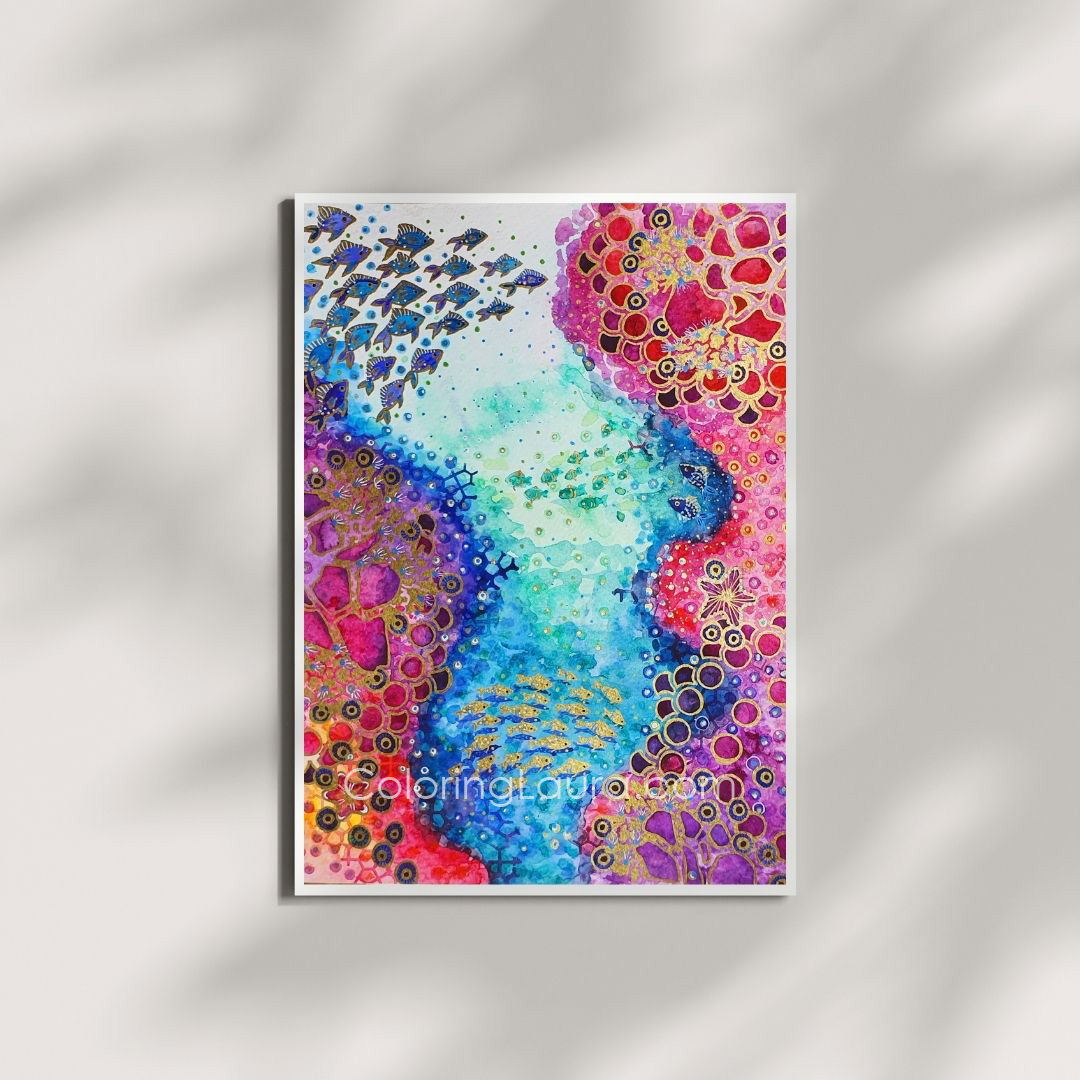 🌀 Colorful Cave – Moody Ocean Watercolor Print