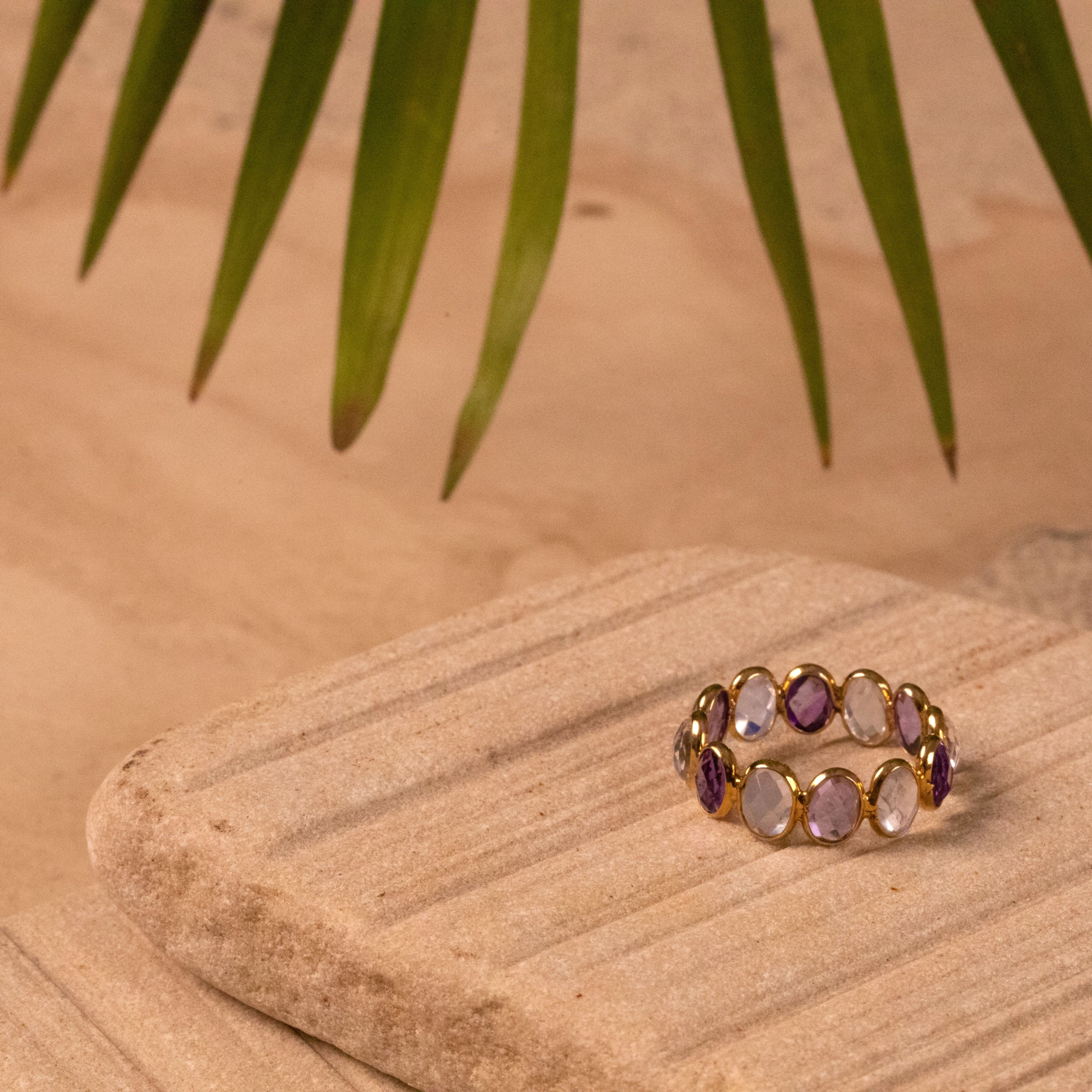 Amethyst & Rainbow Moonstone Eternity Ring