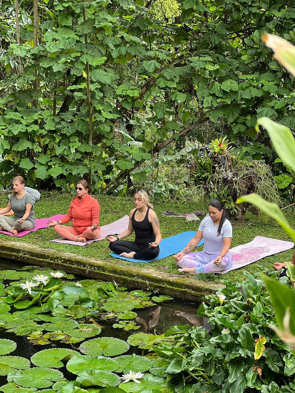 Clase de yoga en la naturaleza de Paraíso Verde, hotel rural cerca de Manizales